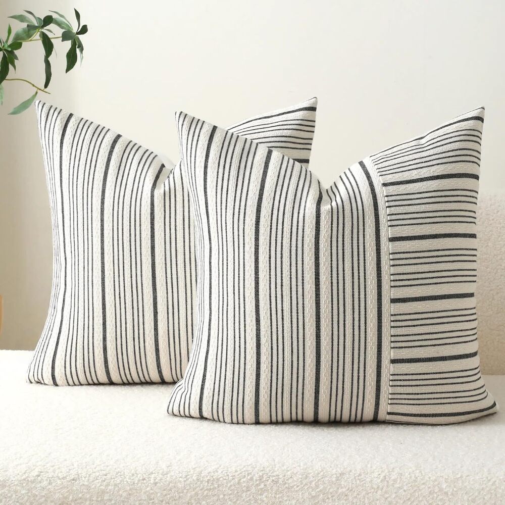 4386 Striped 3D Textured Weave Throw Pillow Covers 20x20 Set of 2